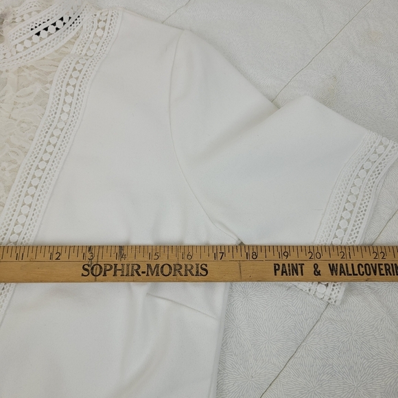 Scobe white deep v neck short sleeve top white lace peplum fairy coquette girl M - Picture 6 of 13